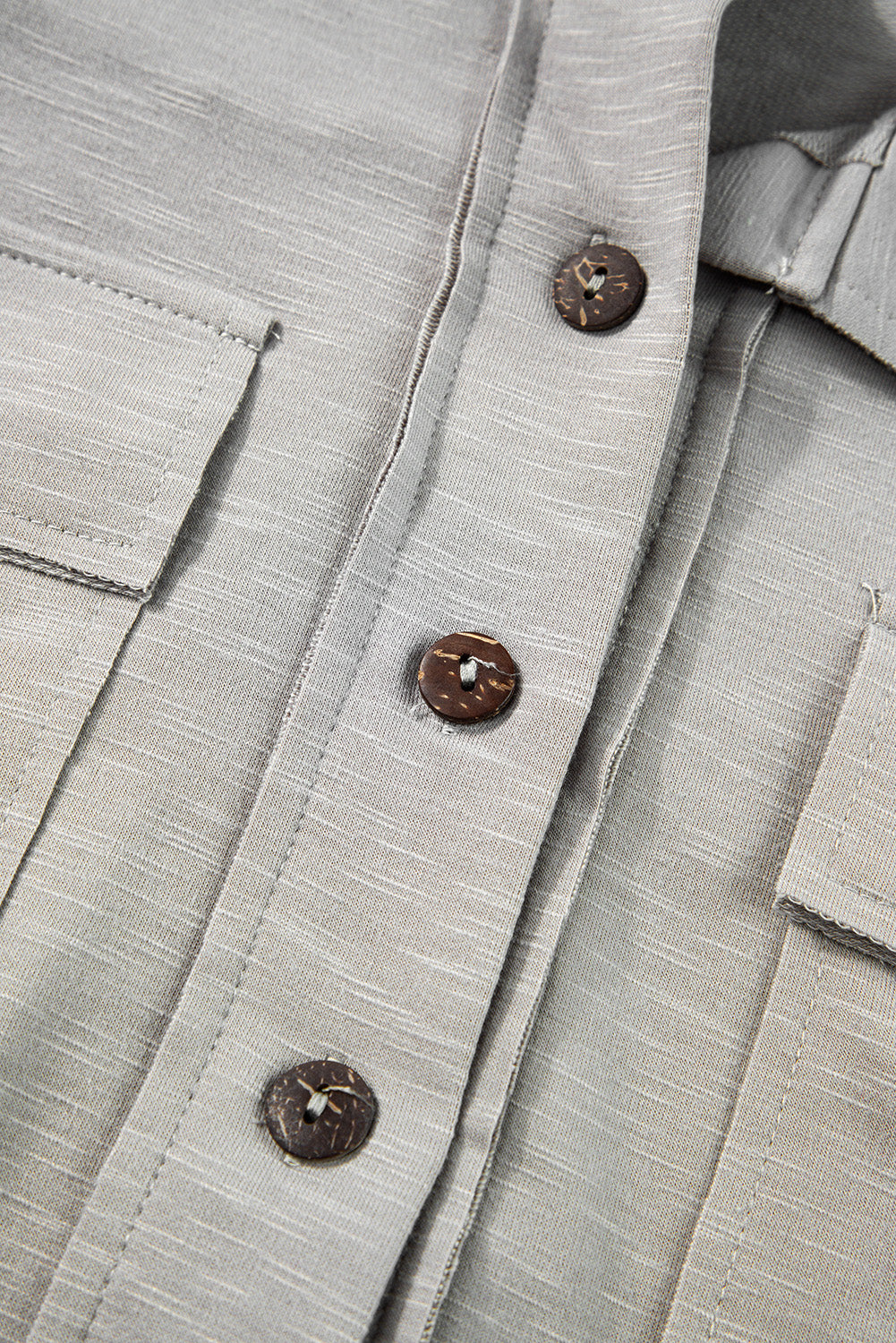 Light Grey Chest Pockets Half Buttoned Collared Blouse