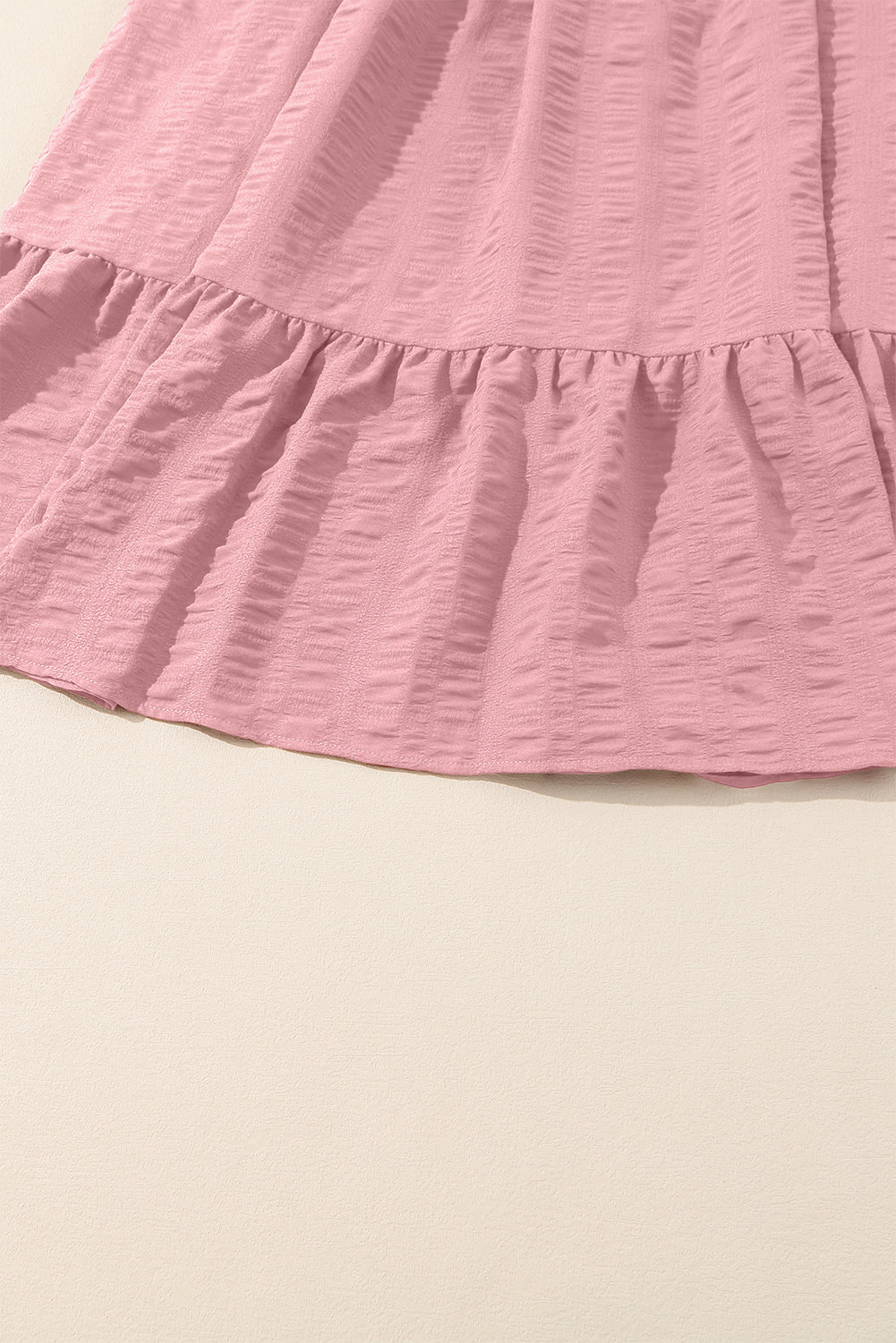 Pink Lace-up Ruched Front Long Sleeve Ruffle Hem Plus Size Midi Dress