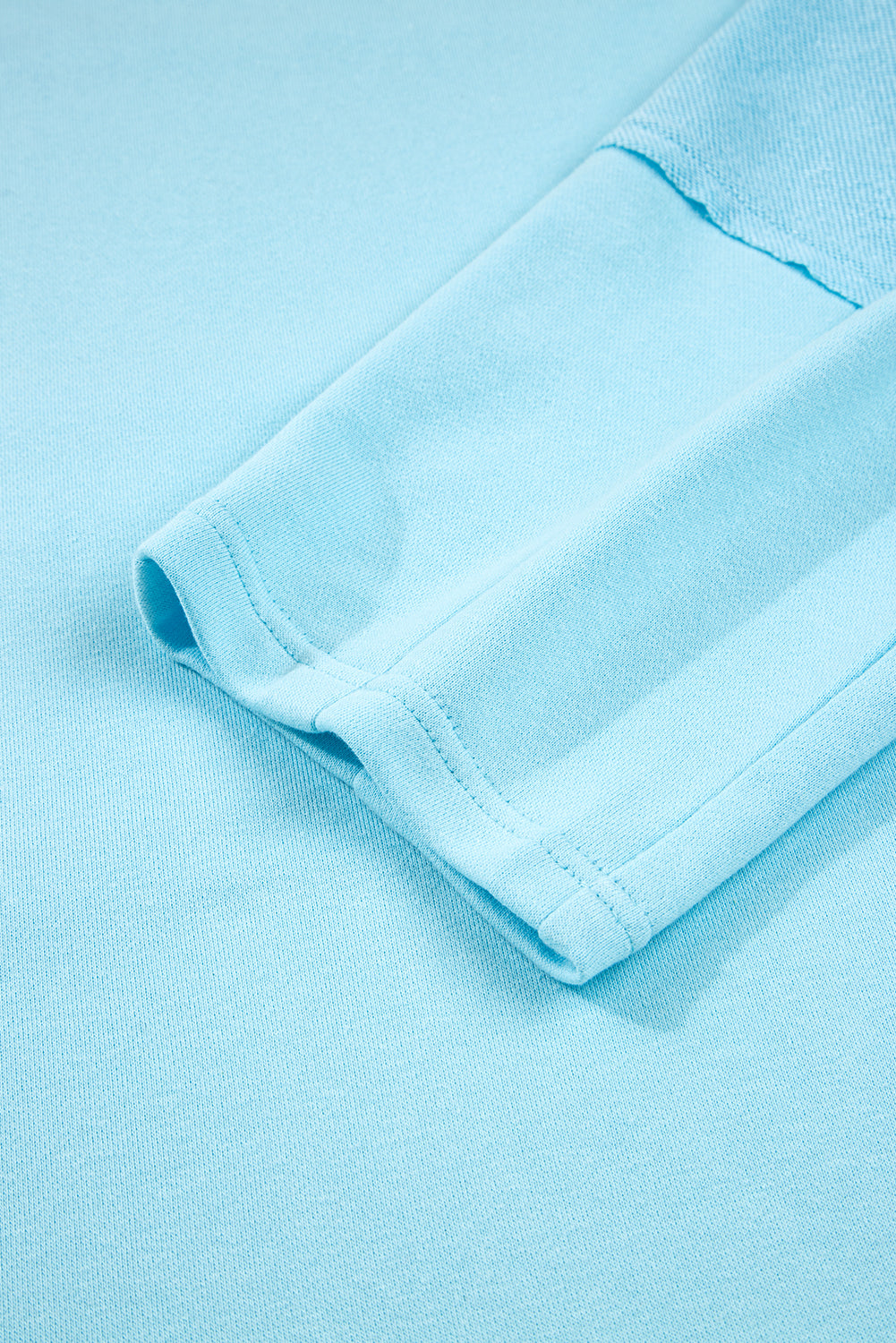 Aruba Blue Plus Size Solid Color Splicing Raw Hem Pullover Top Shorts Set