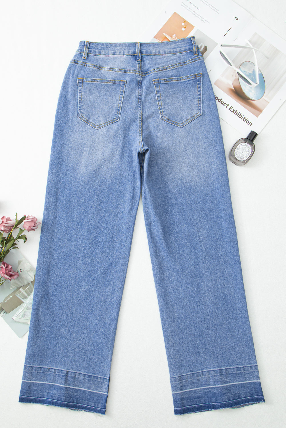 Dusk Blue Raw Hem Unique Cuffs Straight High Rise Loose Jeans