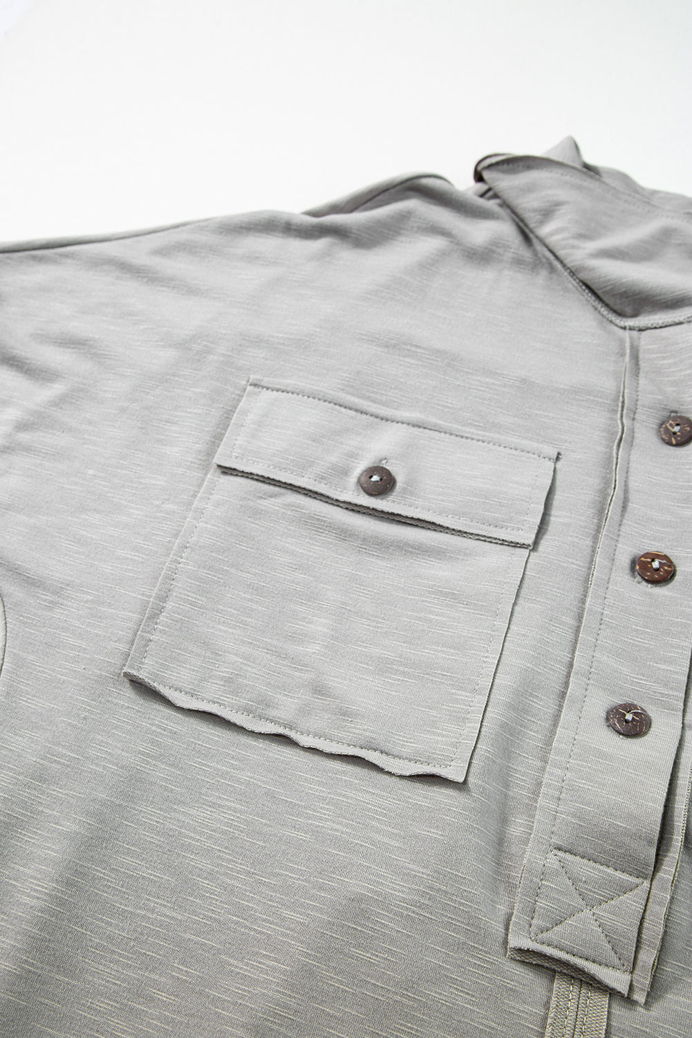Light Grey Chest Pockets Half Buttoned Collared Blouse