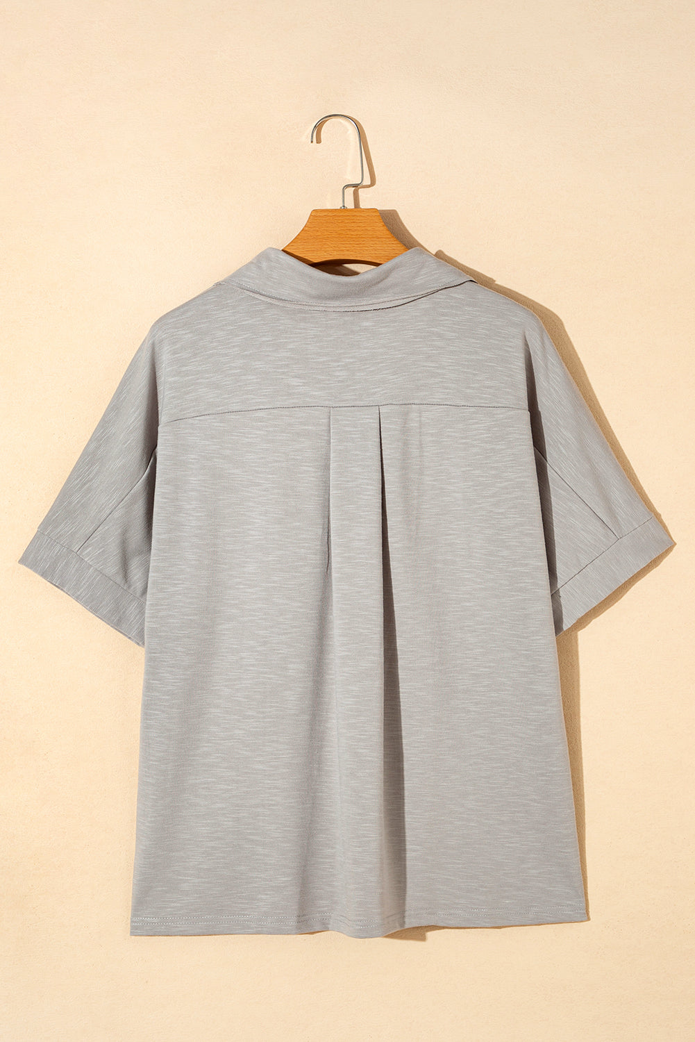 Light Grey Chest Pockets Half Buttoned Collared Blouse