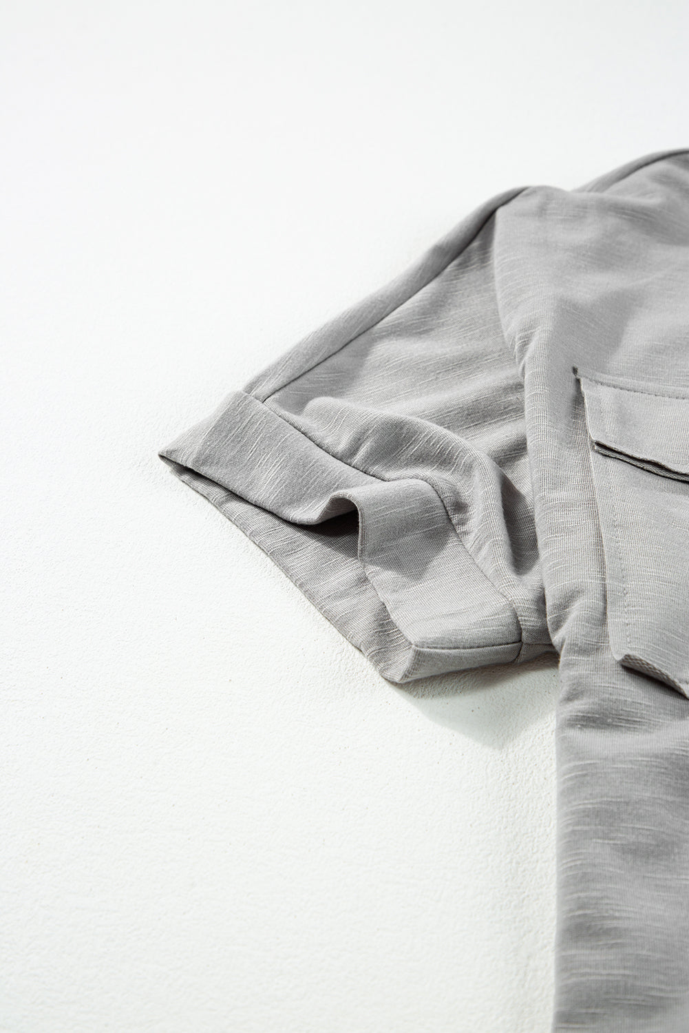 Light Grey Chest Pockets Half Buttoned Collared Blouse