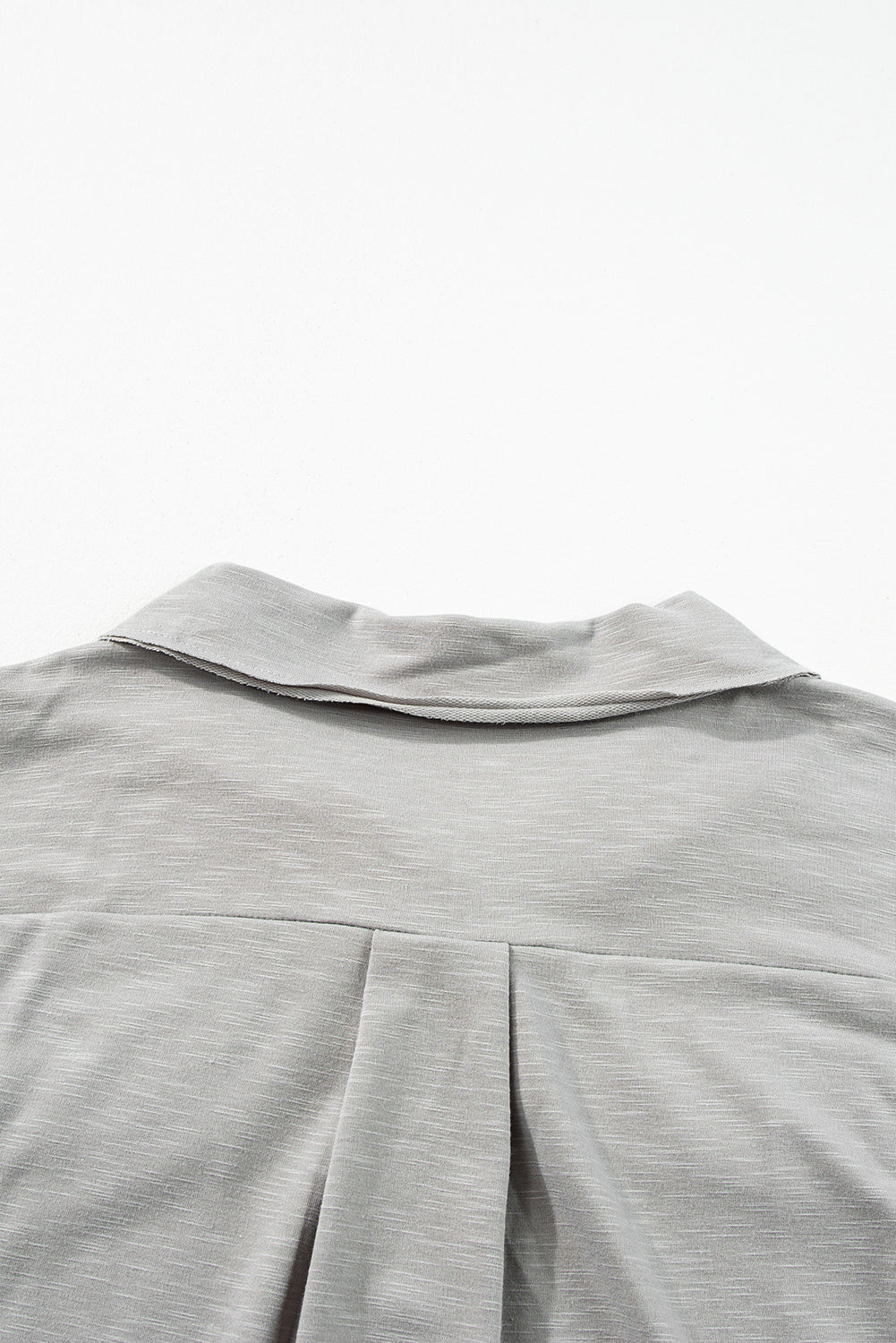 Light Grey Chest Pockets Half Buttoned Collared Blouse