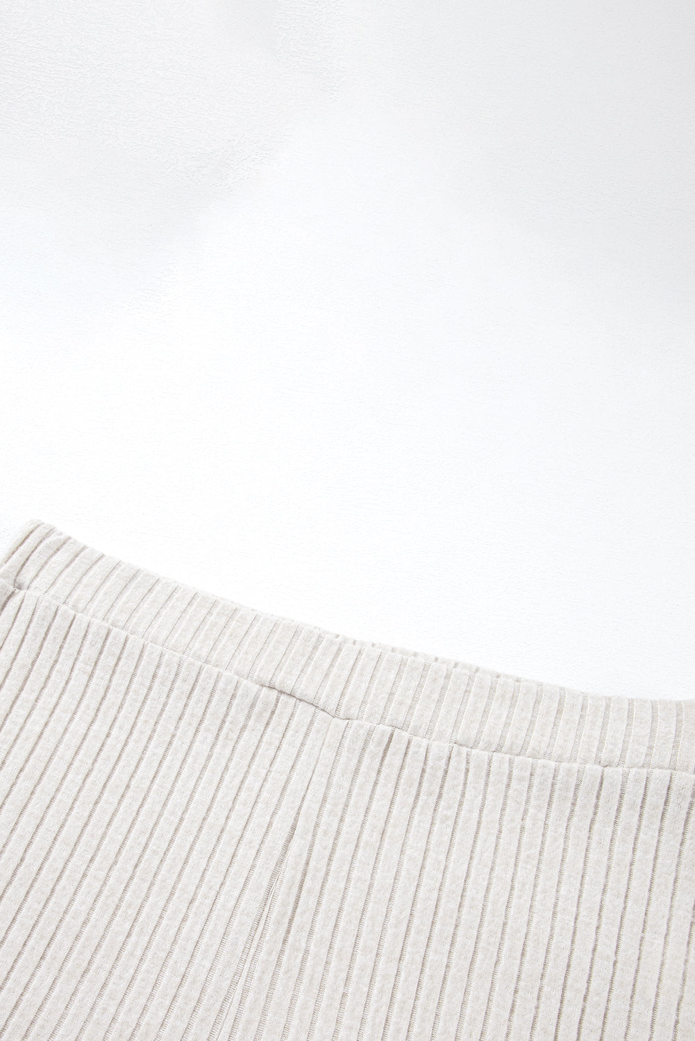 Beige Ribbed Drop Shoulder Henley Top Wide Leg Pants Set