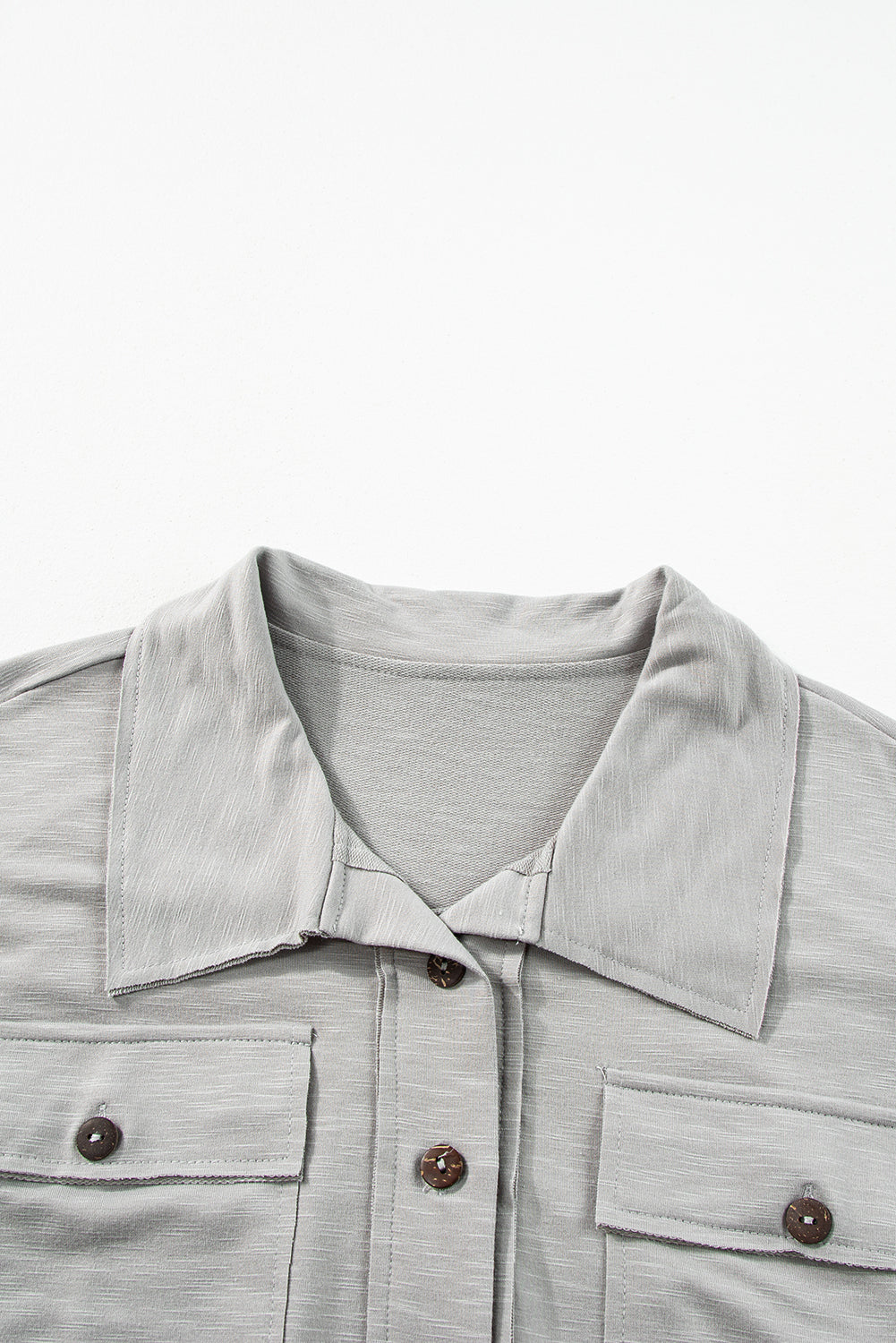 Light Grey Chest Pockets Half Buttoned Collared Blouse