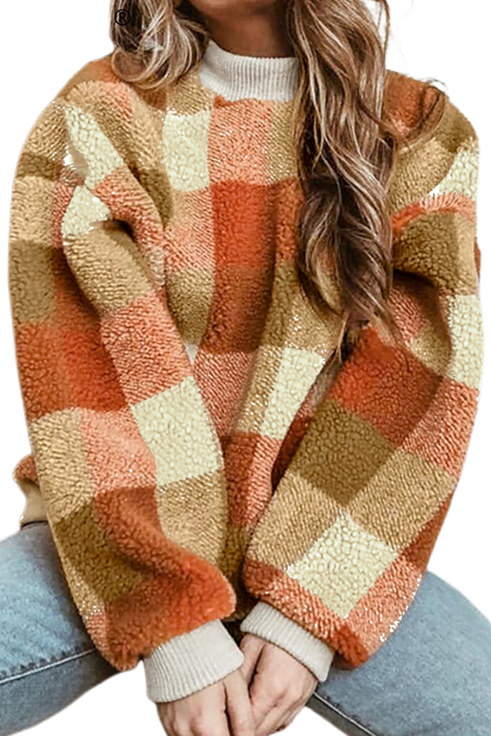 Gold Flame Vintage Checkered Fleece Baggy Sweatshirt