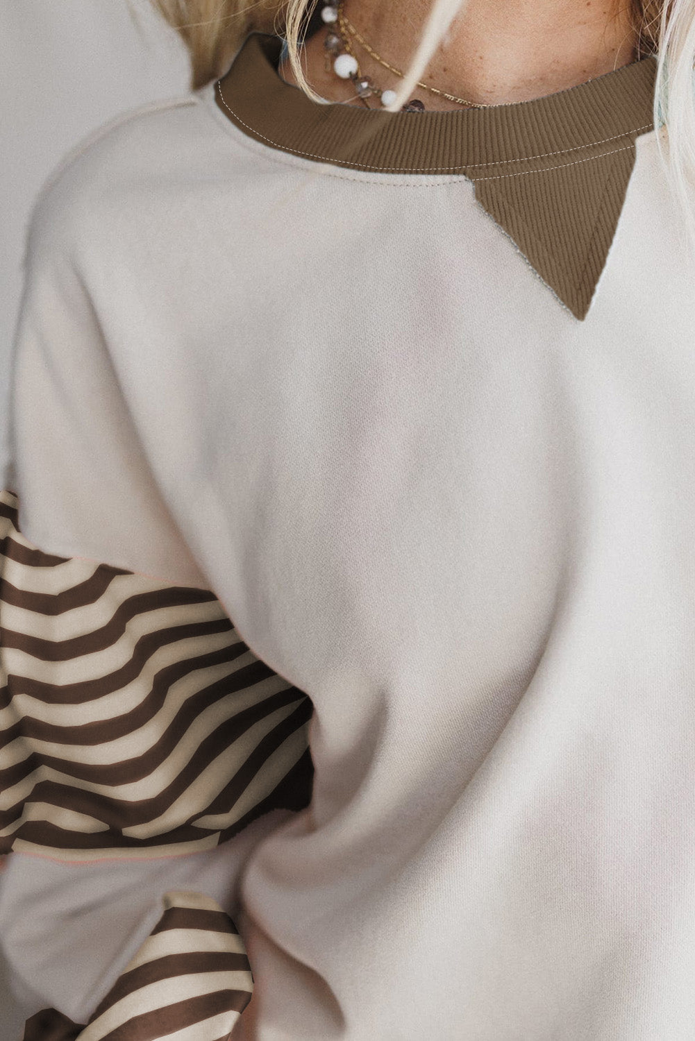 Parchment Striped Colorblock Patchwork Drop Shoulder Sweatshirt