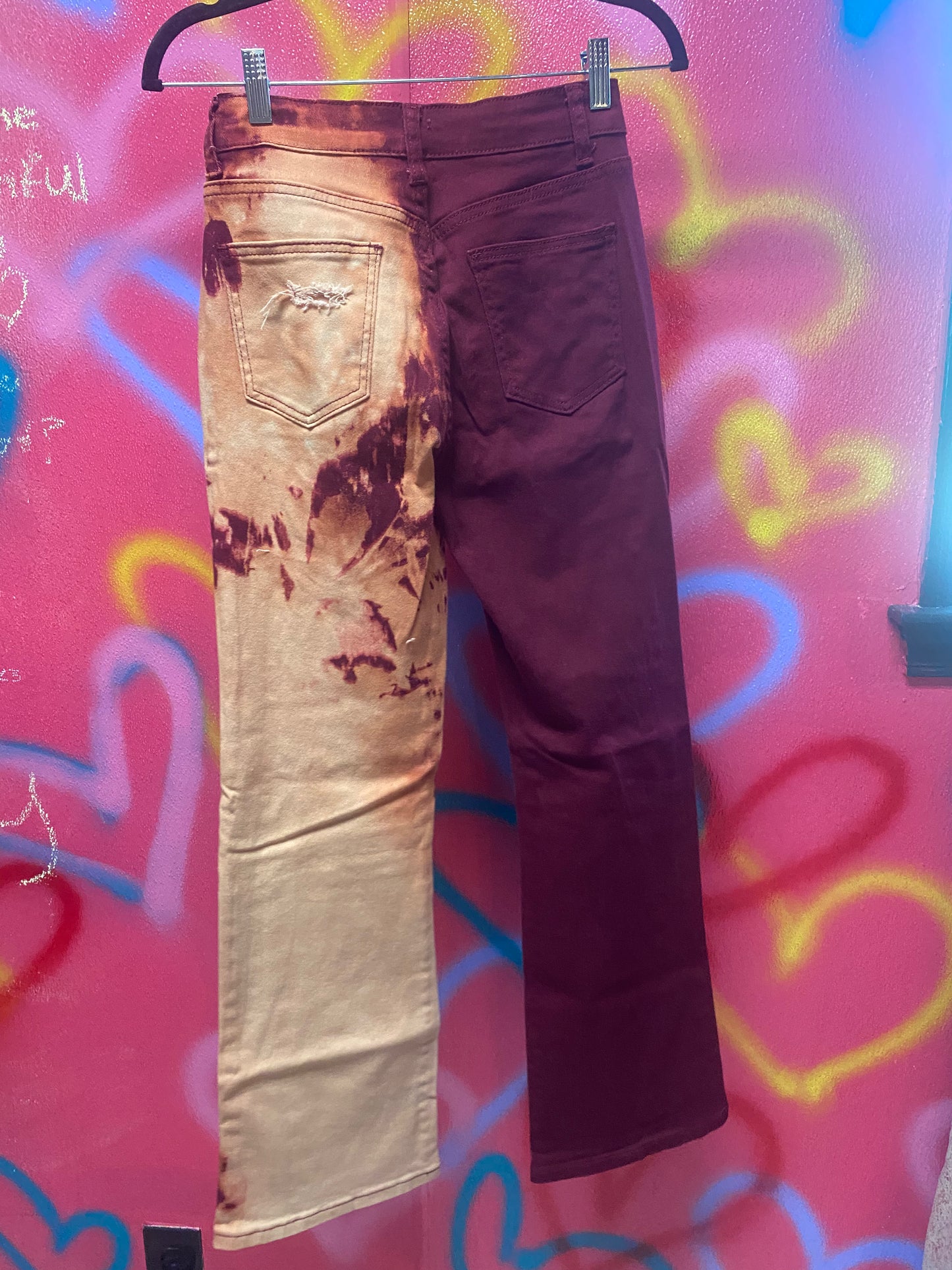 Burgundy High Waist Flare Jeans with Pockets
