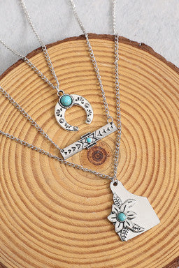 Silver Vintage Multi-layer Turquoise Western Fashion Necklace