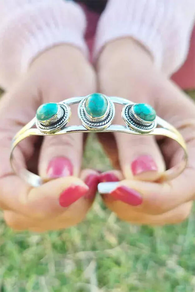 Silver Turquoise Hollow Out Alloy Bracelet