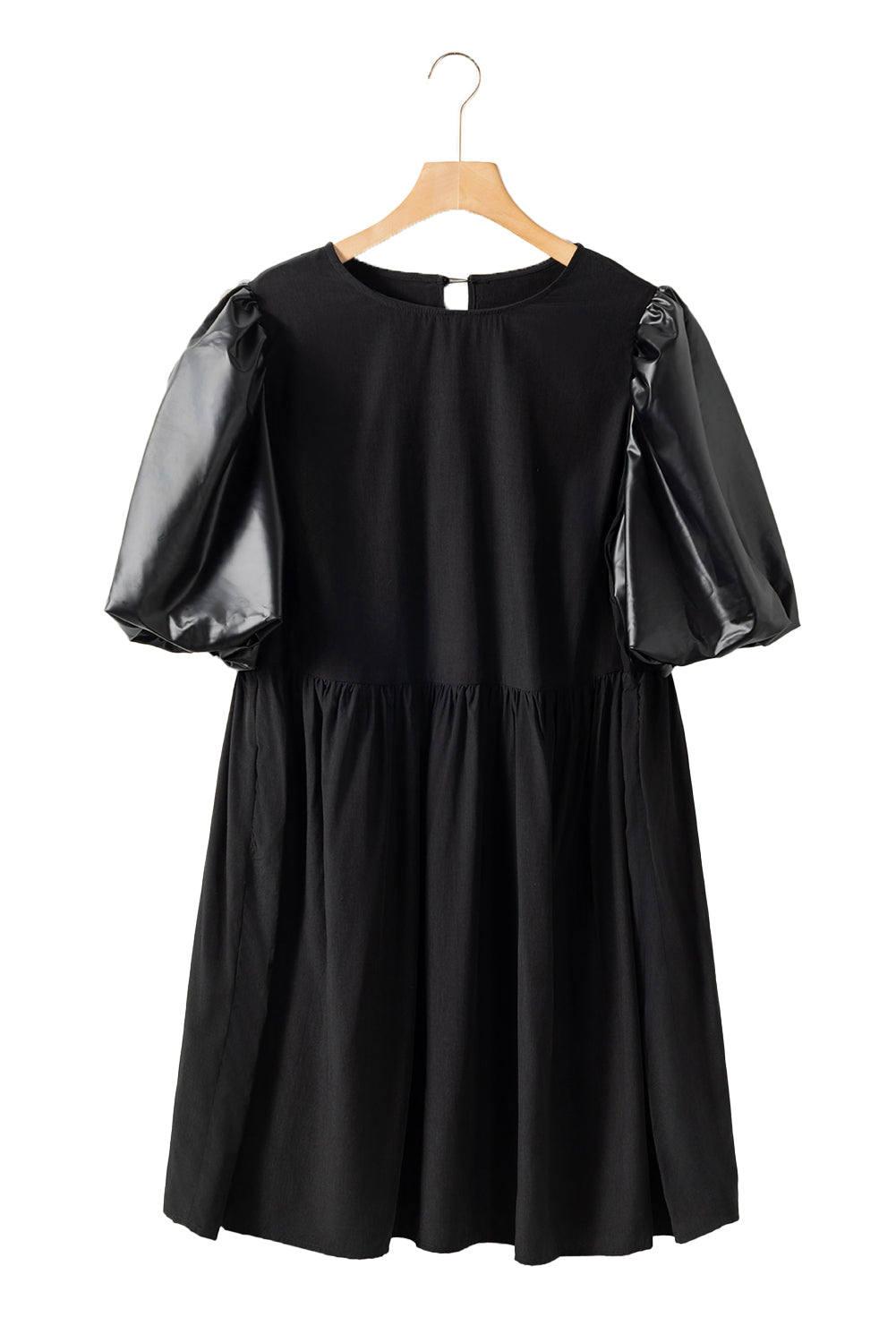 Black Plus Size Half Puff Sleeve Swing Dress