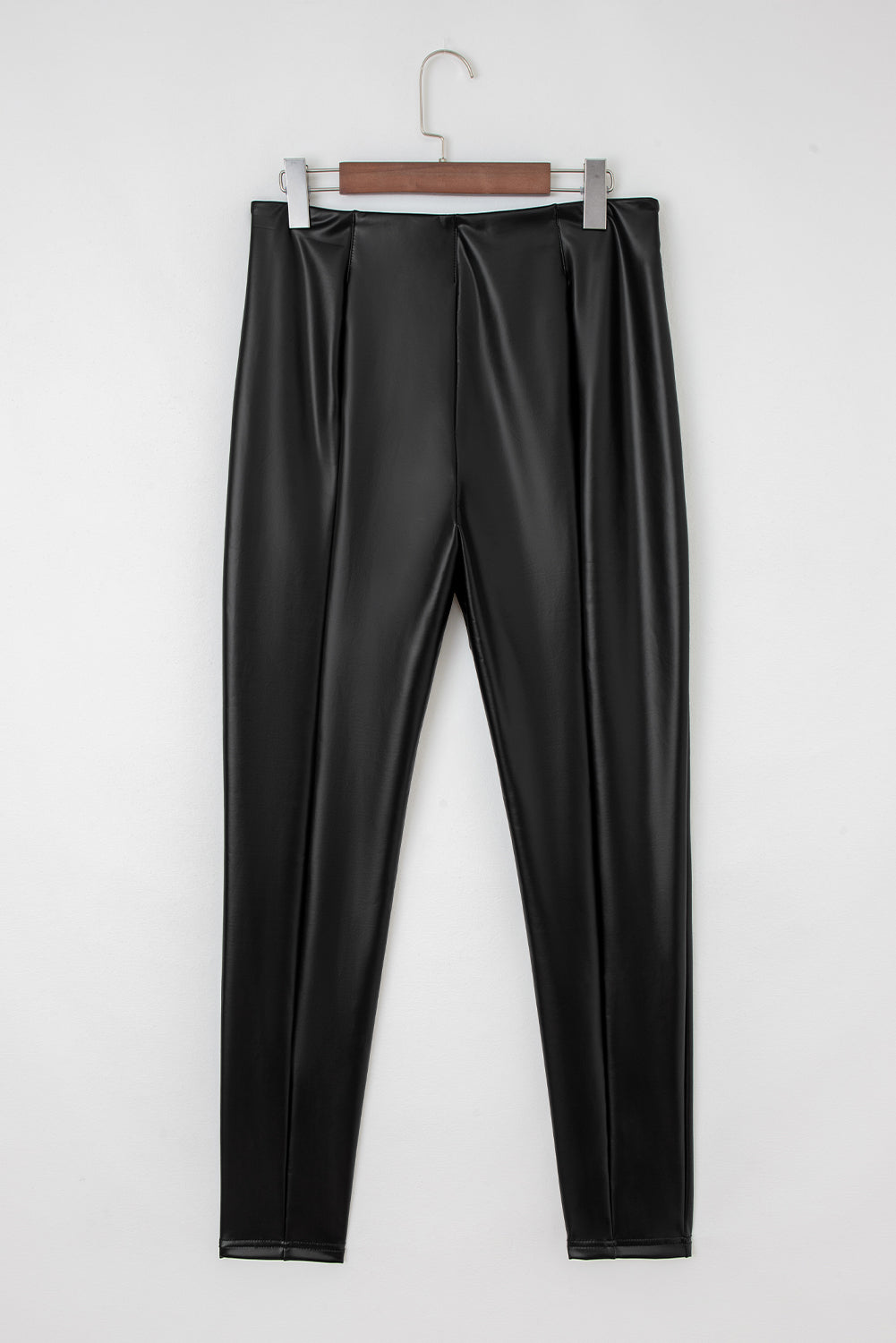 Black Faux Leather Seamed Leg High Waist Leggings