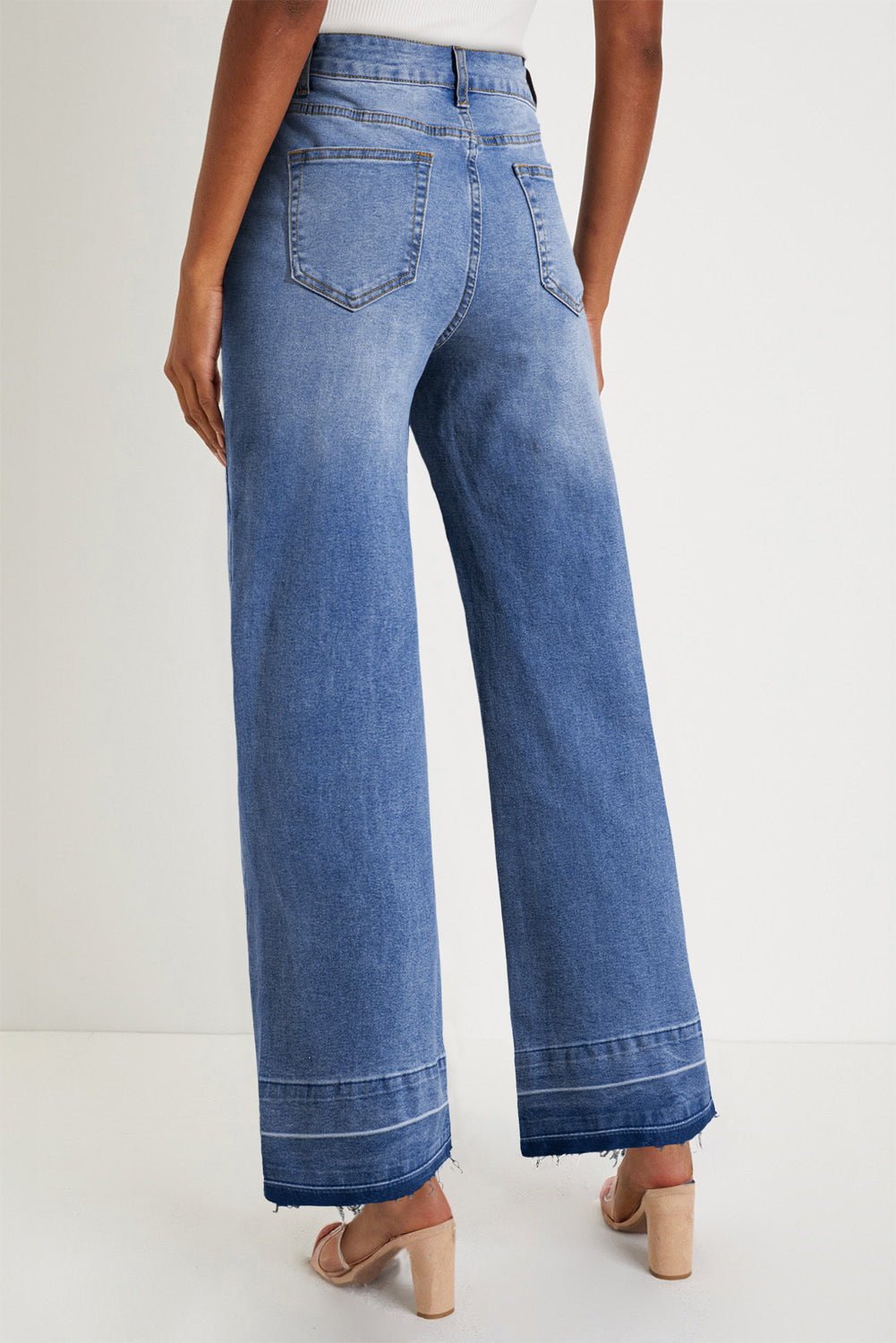 Dusk Blue Raw Hem Unique Cuffs Straight High Rise Loose Jeans