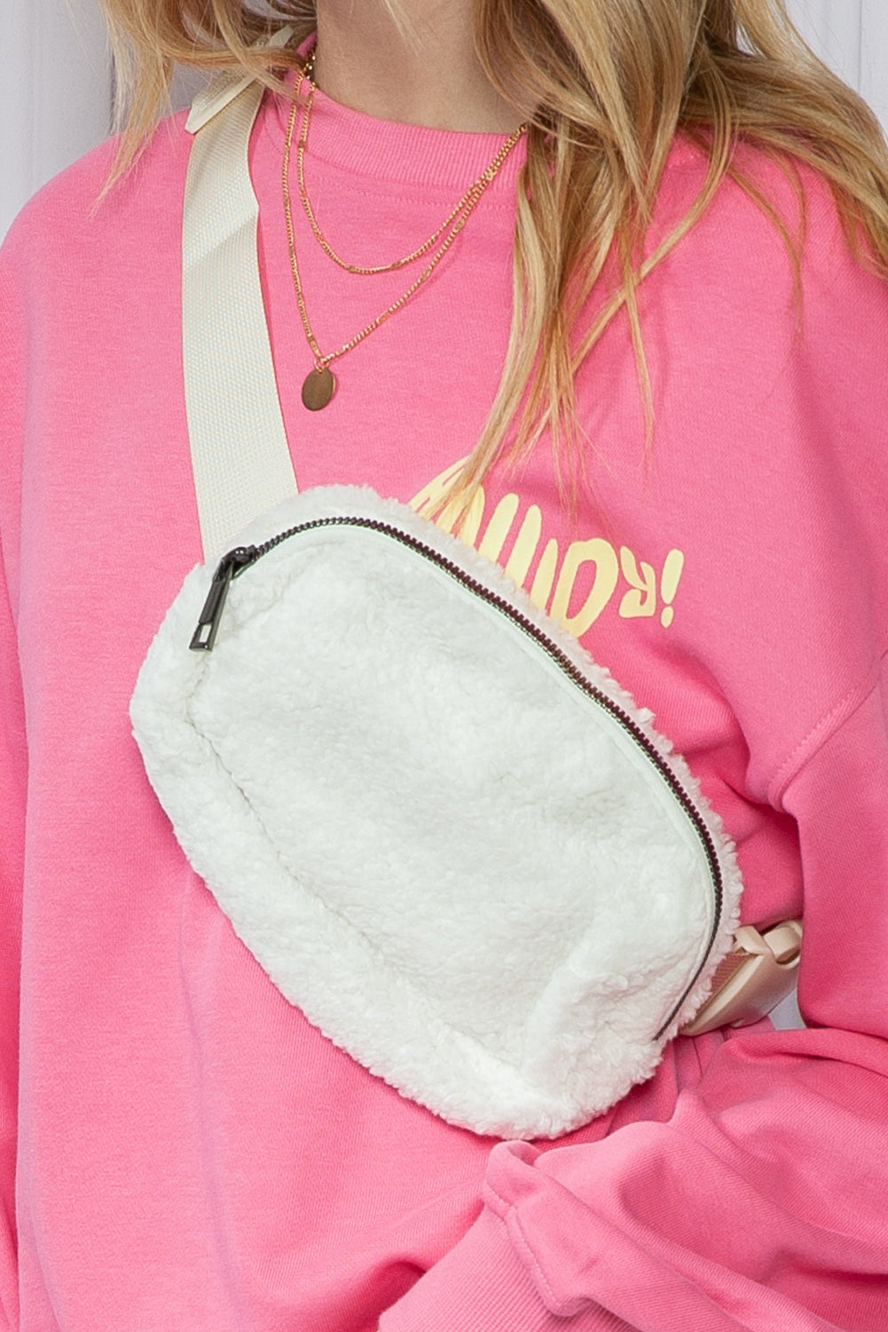 White Sherpa Adjustable Strap Crossbody Bag