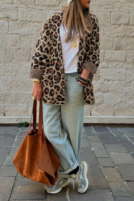 Brown Leopard Open Casual Cardigan