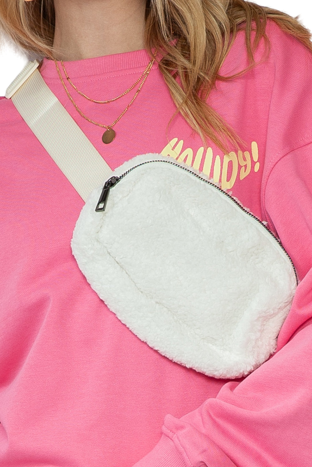 White Sherpa Adjustable Strap Crossbody Bag