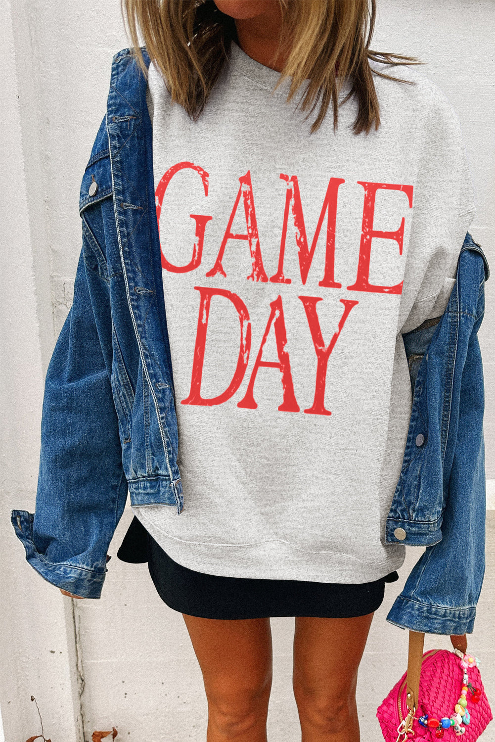 Red Vintage Washed GAME DAY Graphic Baggy Sweatshirt