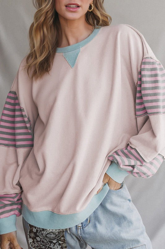 Delicacy Striped Colorblock Patchwork Drop Shoulder Sweatshirt