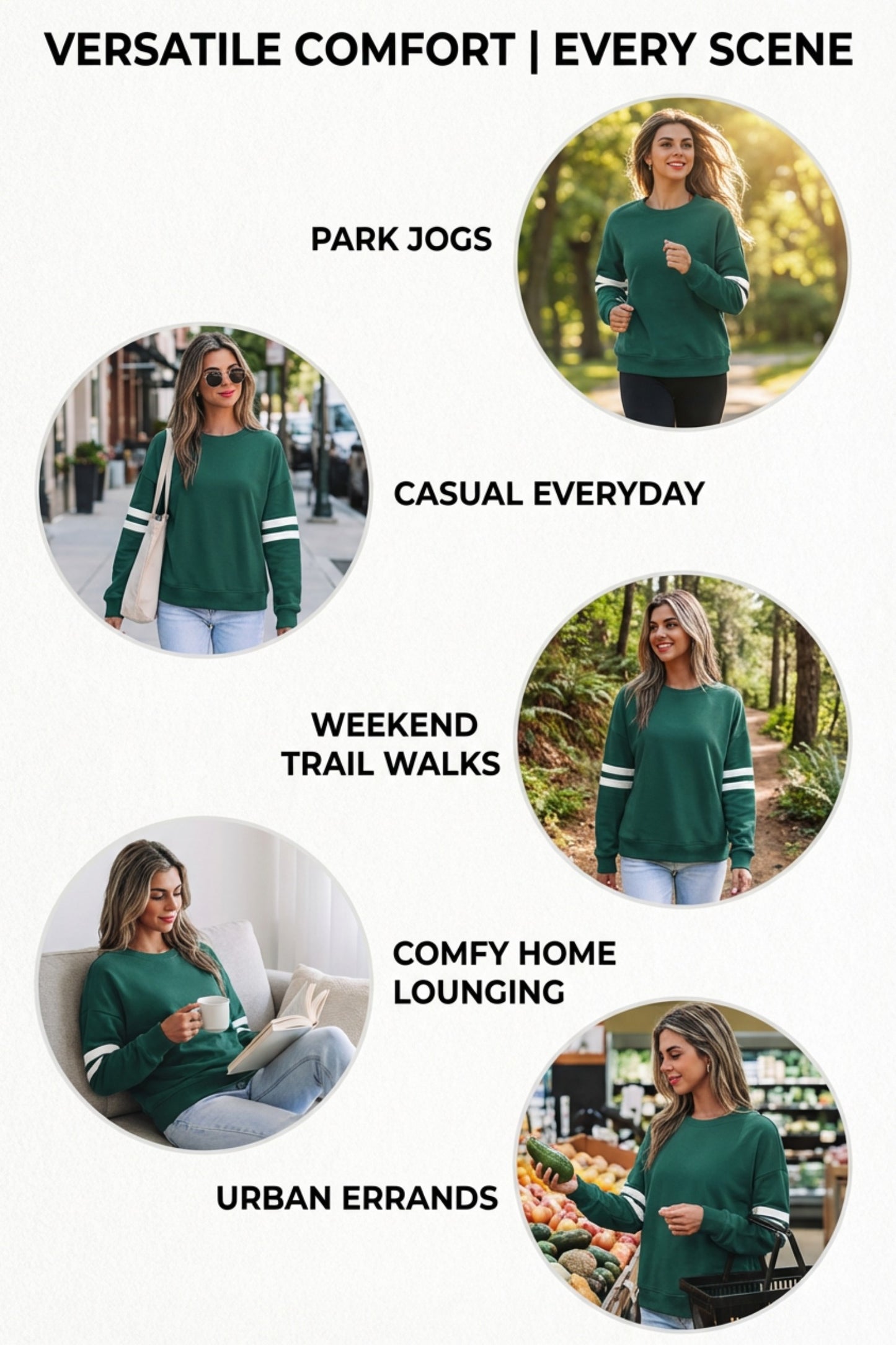 Evergreen Varsity Striped Detail Drop Shoulder Oversized Sweatshirt