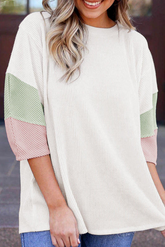 white color block ribbed knit