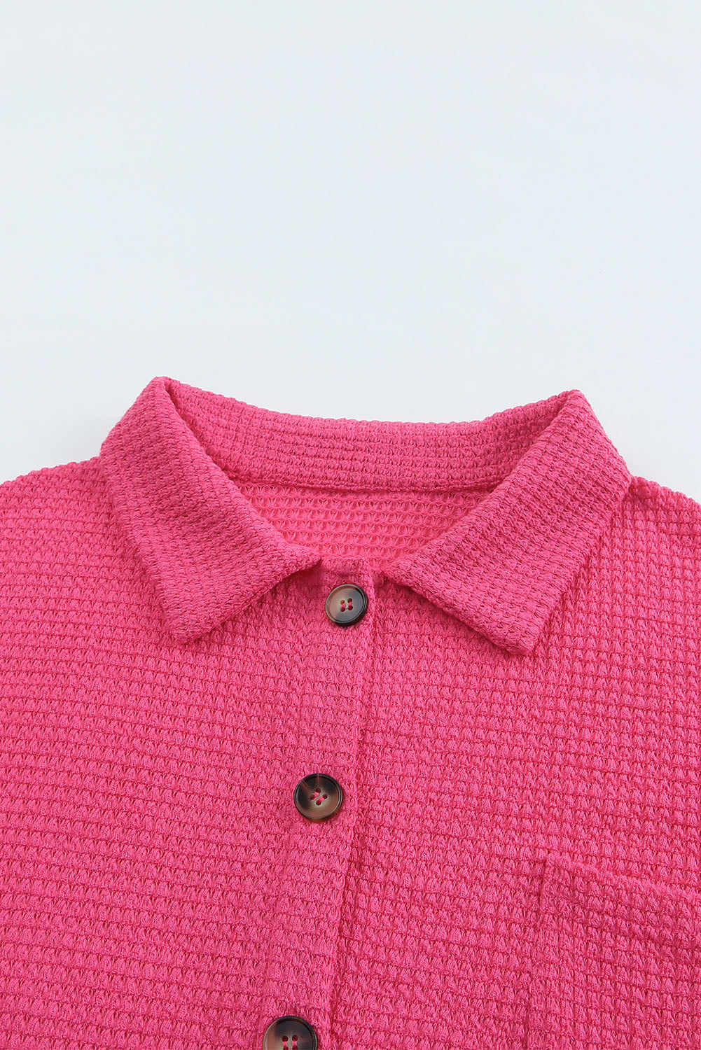 Pink Waffle Knit Button Up Casual Shirt
