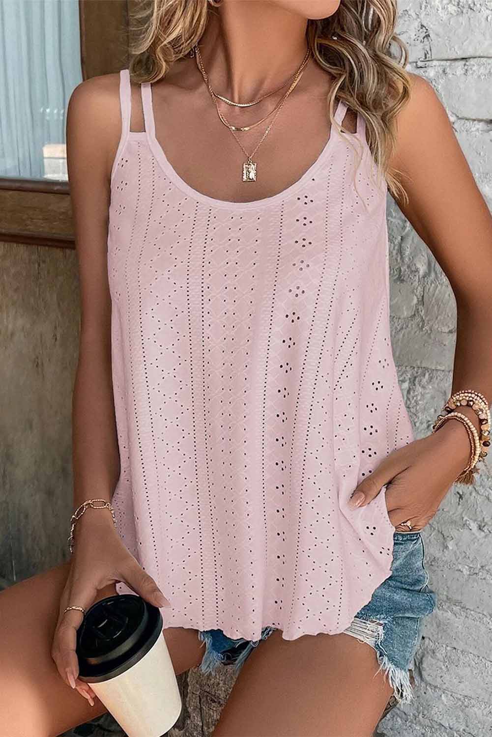 Eyelet scrappy scoop-neck tank