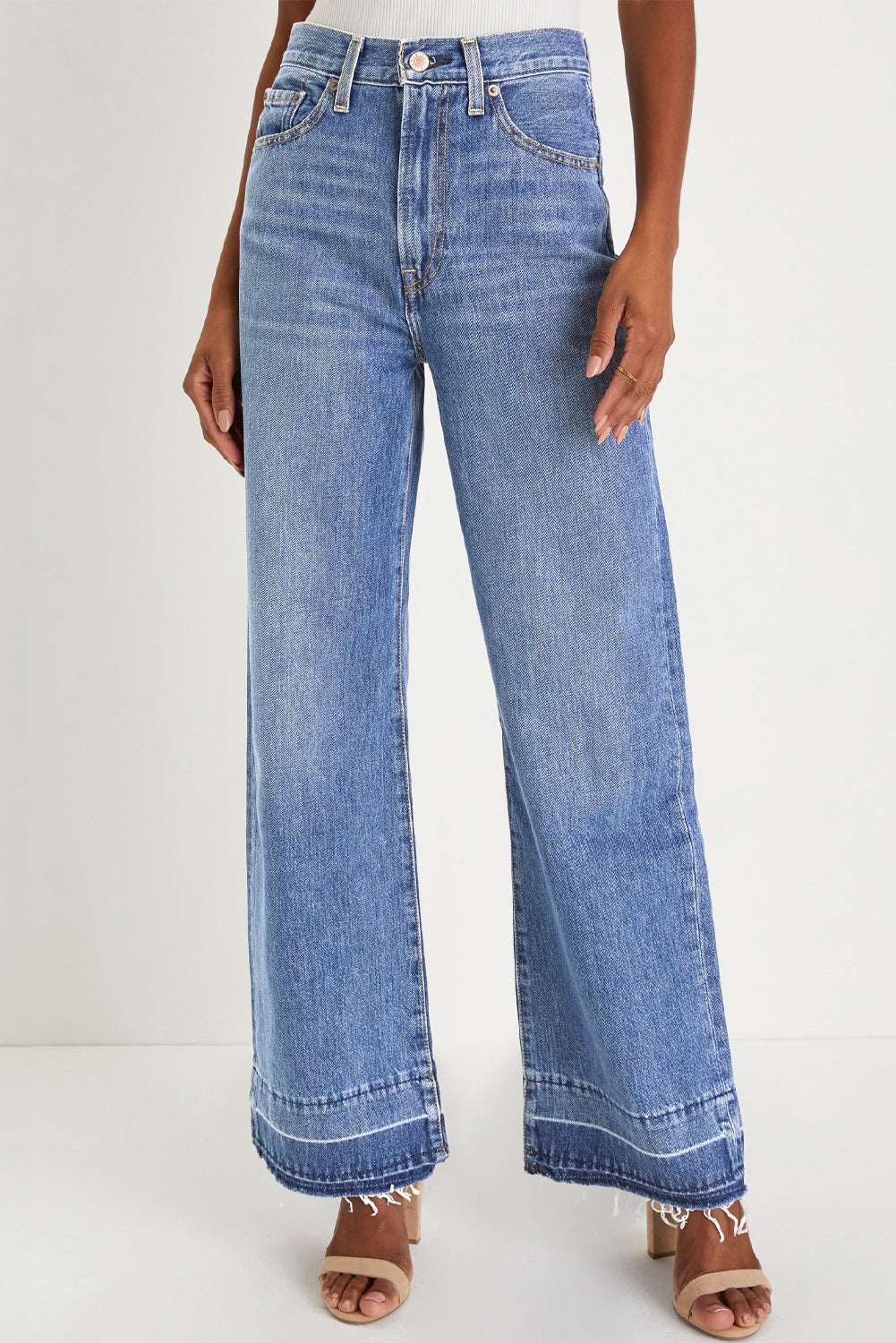 Dusk Blue Raw Hem Unique Cuffs Straight High Rise Loose Jeans