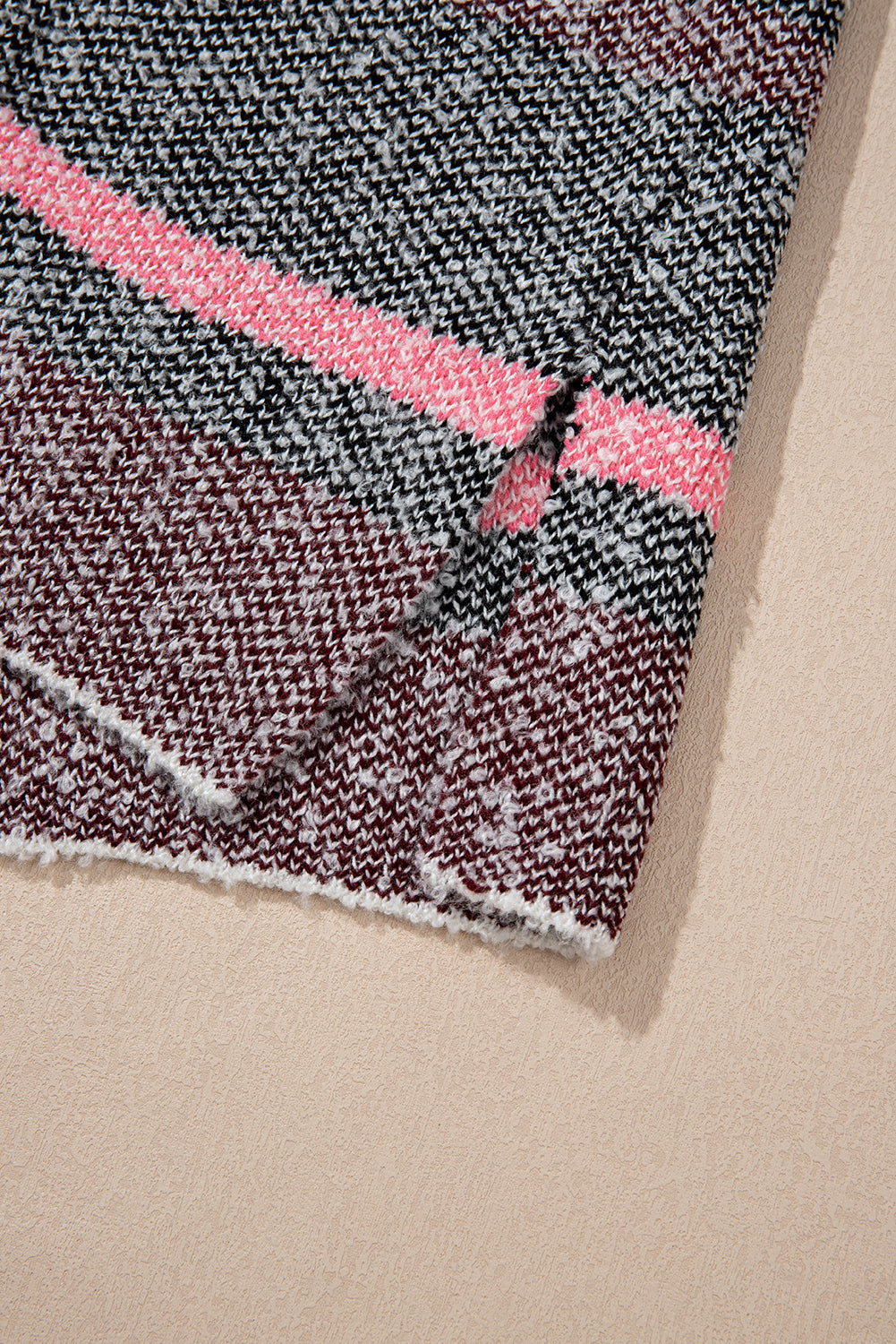 Multicolour Color Block Striped Side Slit Open Front Cardigan