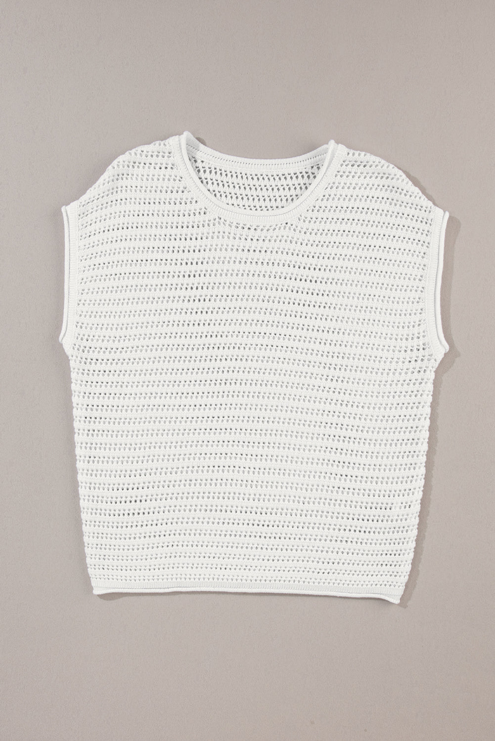 White Hollow Out Knit Cap Sleeve Sweater