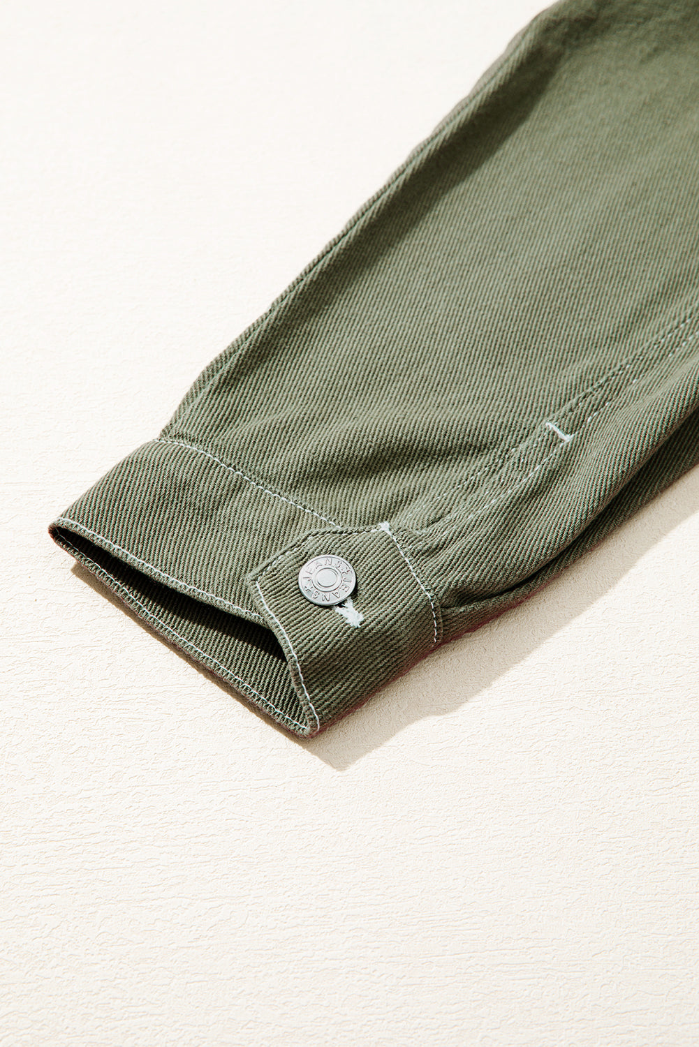 Smoke Green Patched Pocket Collared Button Front Boyfriend Denim Jacket