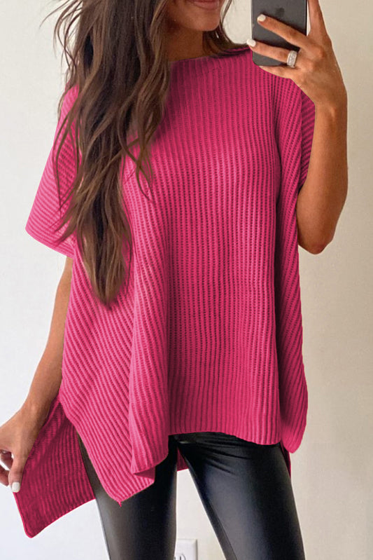 Rose red short side  slit oversized