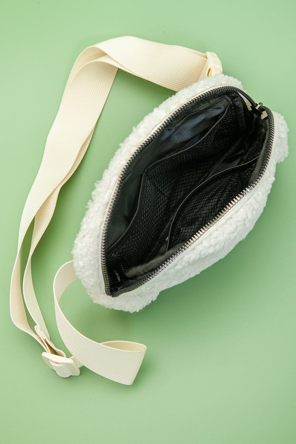 White Sherpa Adjustable Strap Crossbody Bag