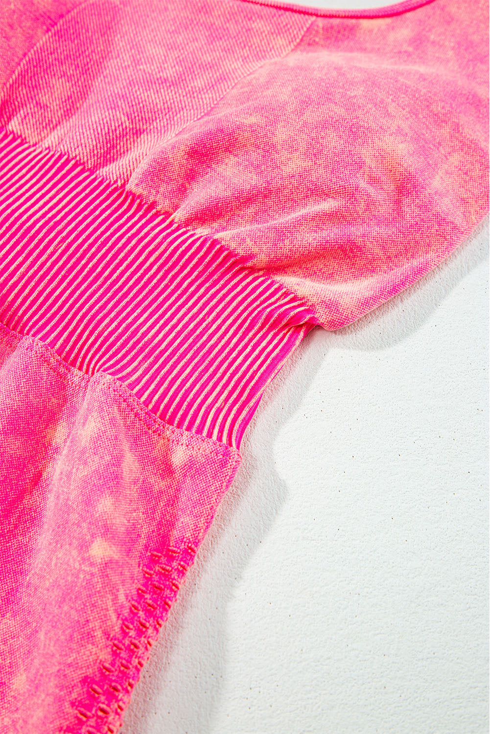 Strawberry Pink Mineral Wash Ribbed High Waist Athleisure Romper