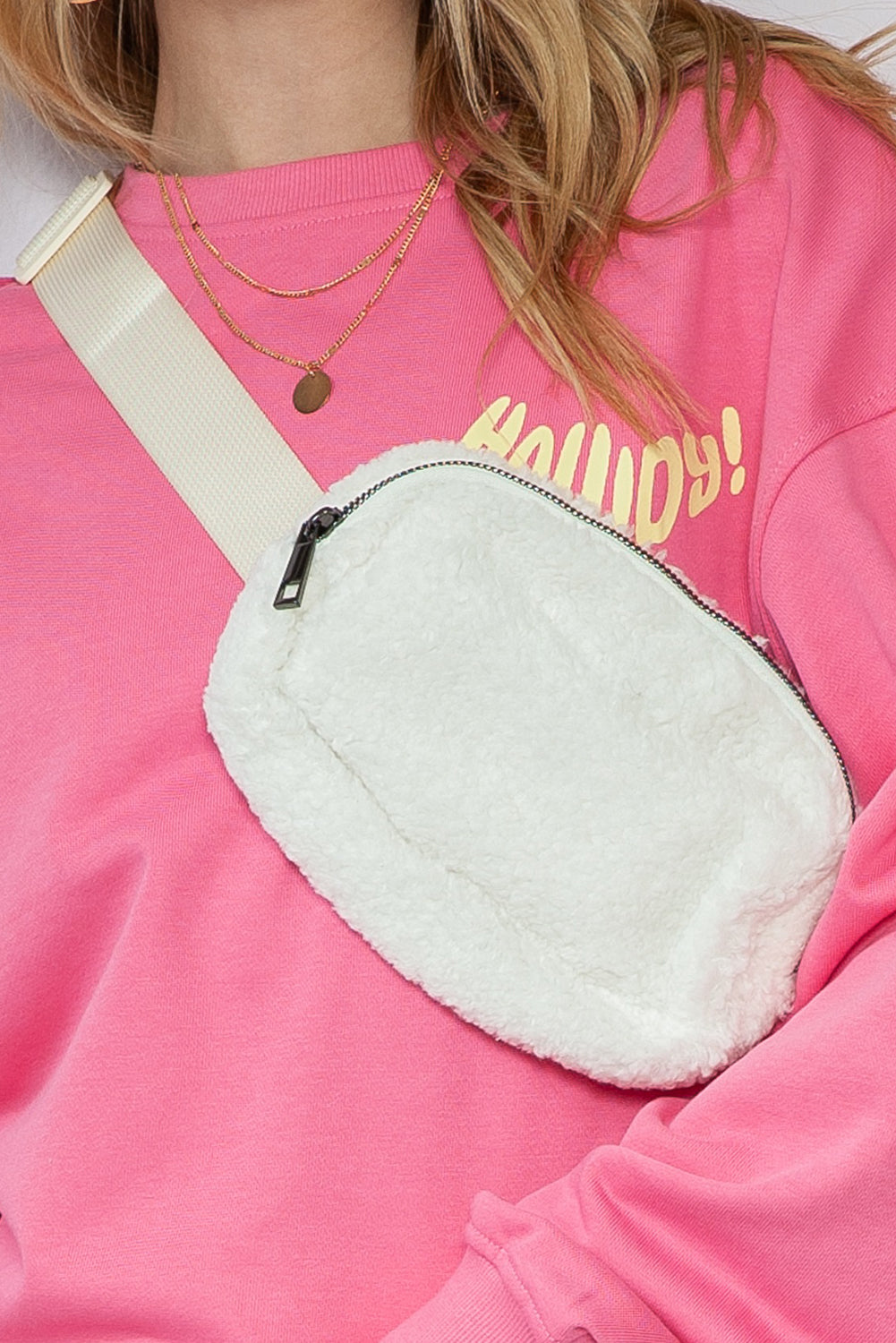 White Sherpa Adjustable Strap Crossbody Bag
