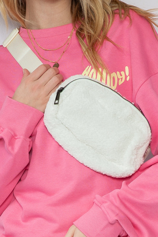 White Sherpa Adjustable Strap Crossbody Bag