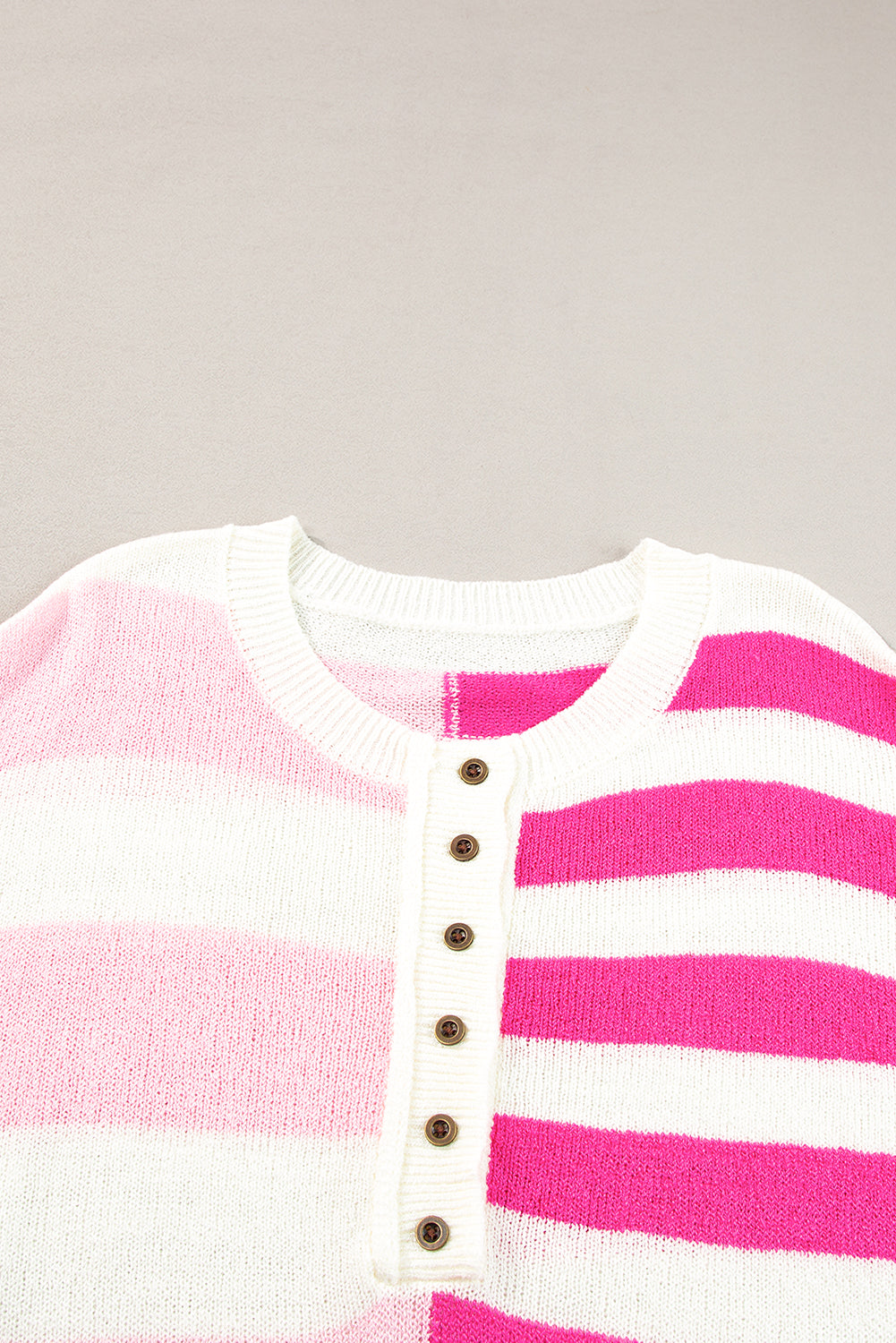 White Stripe Half Button Distressed Patchwork Loose Knit Top