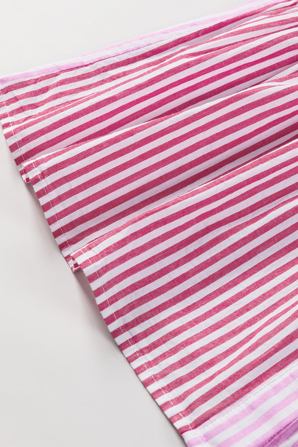 Pink Stripe Striped Patchwork Ruffled Hem Button up Shirt