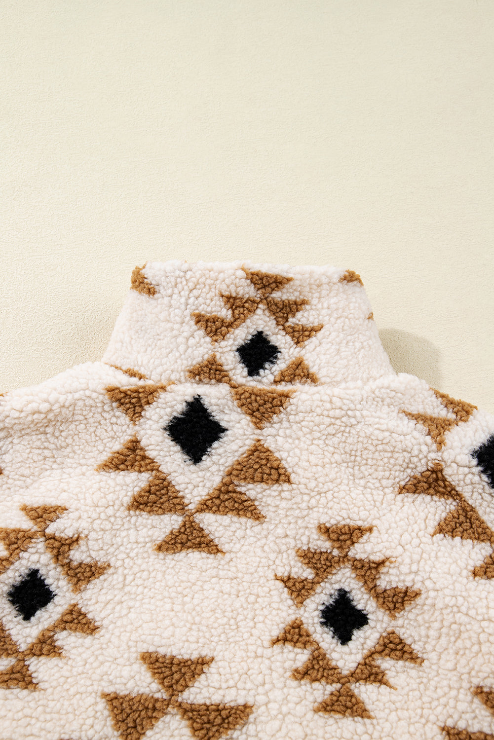 Khaki Aztec Print Sherpa Quarter Zip Collar Sweatshirt