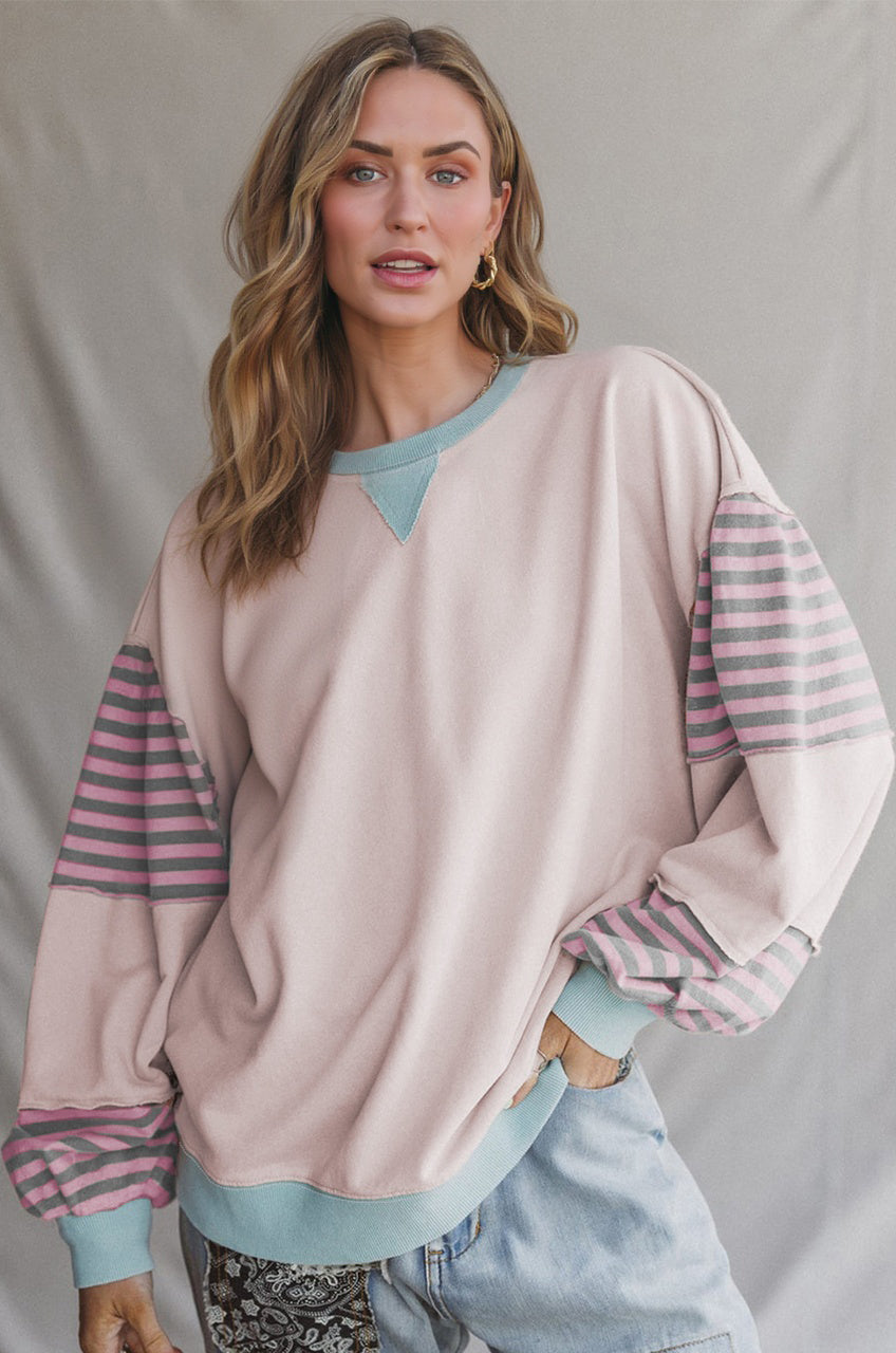 Delicacy Striped Colorblock Patchwork Drop Shoulder Sweatshirt