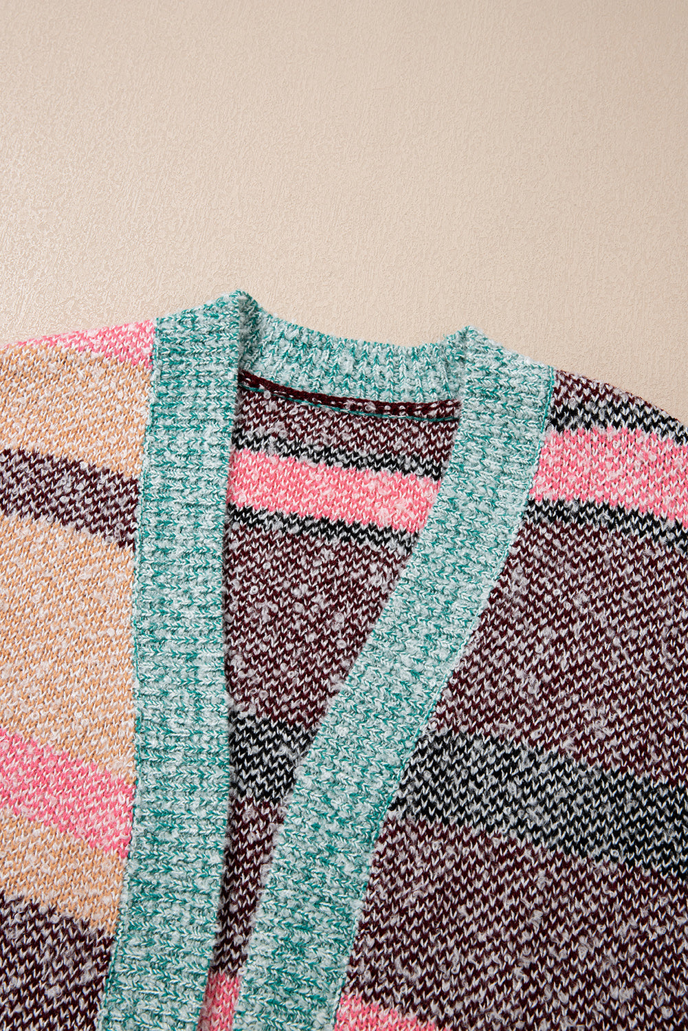 Multicolour Color Block Striped Side Slit Open Front Cardigan