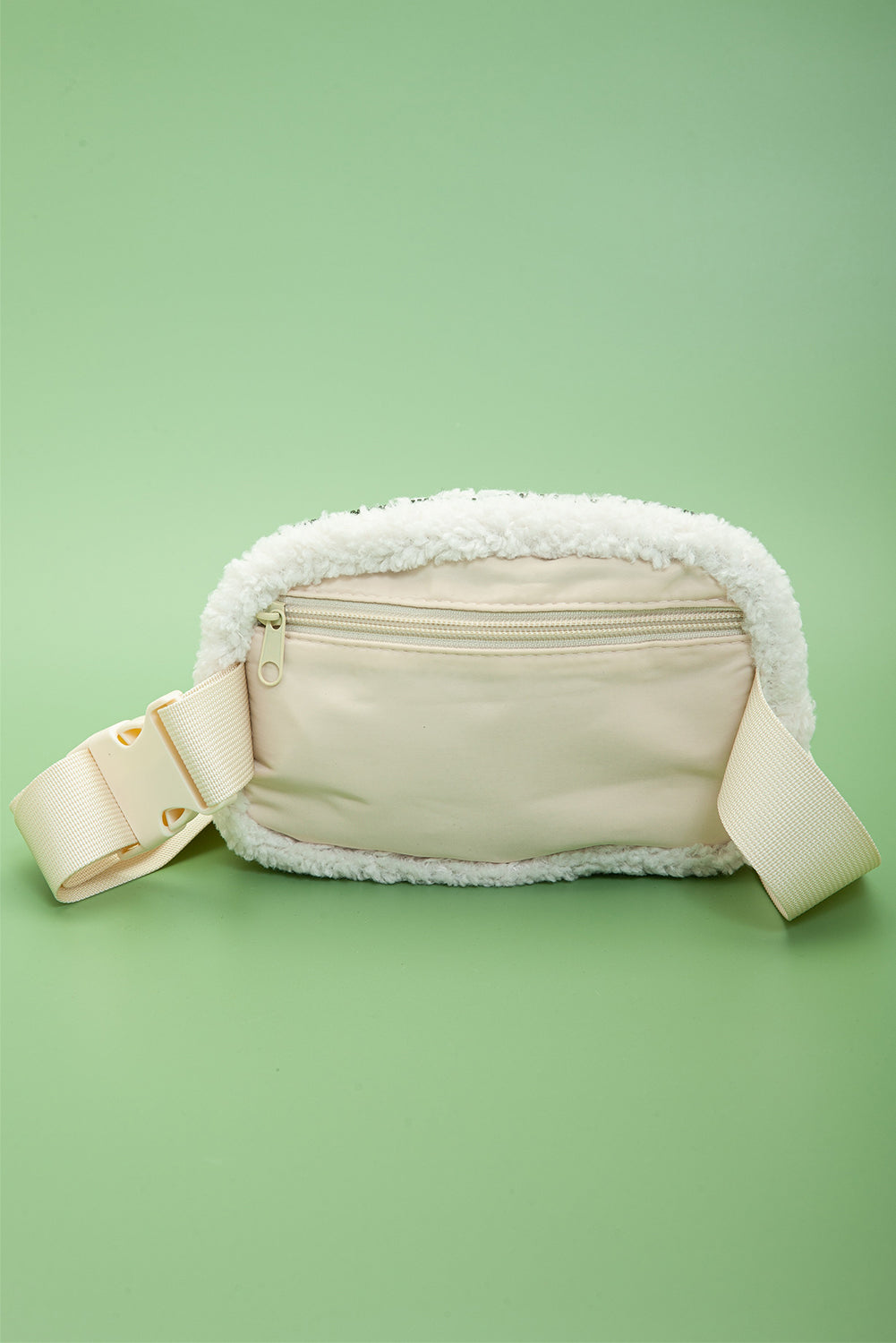 White Sherpa Adjustable Strap Crossbody Bag