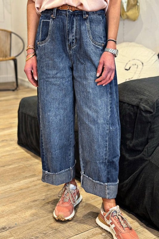 Ashleigh Blue Stitched Raw Hem Wide Leg Loose Jeans