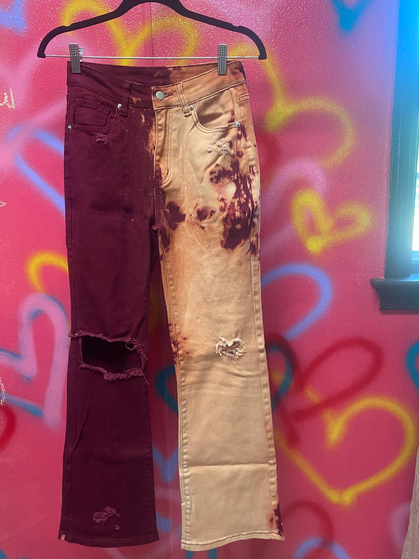 Burgundy High Waist Flare Jeans with Pockets