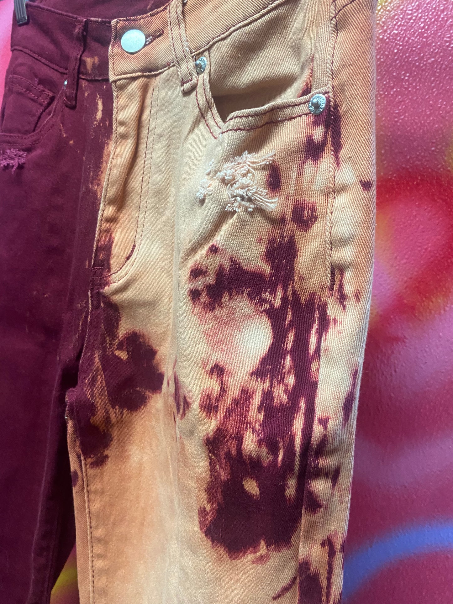 Burgundy High Waist Flare Jeans with Pockets