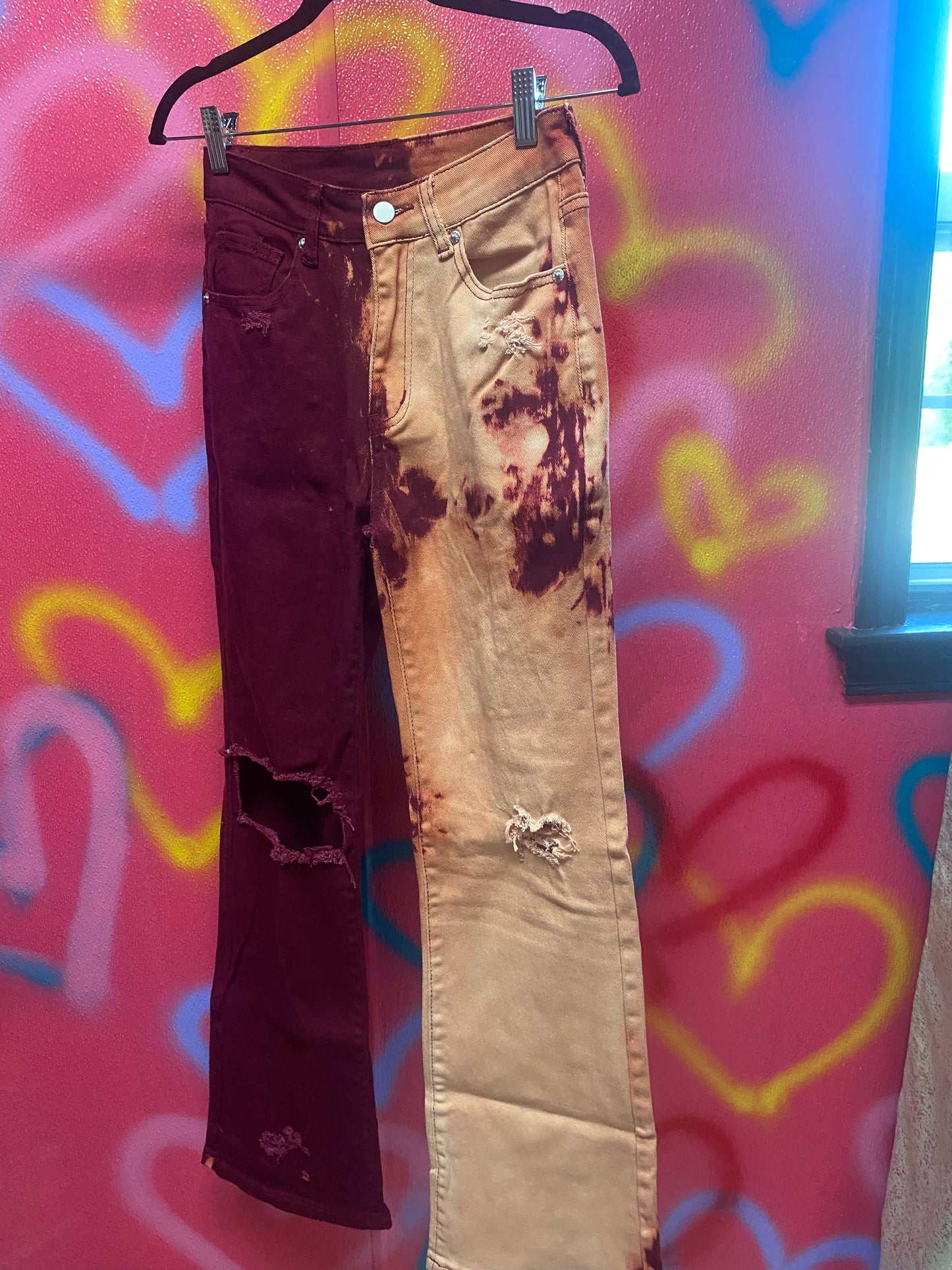 Burgundy High Waist Flare Jeans with Pockets