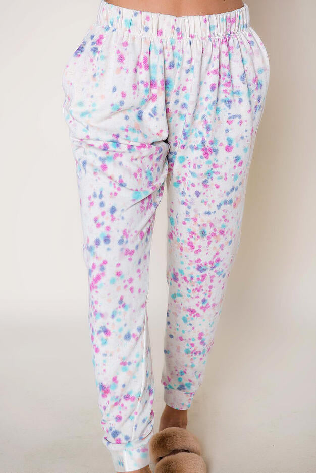 White Tie-dye Long Sleeve Crop Pullover and Joggers Lounge
