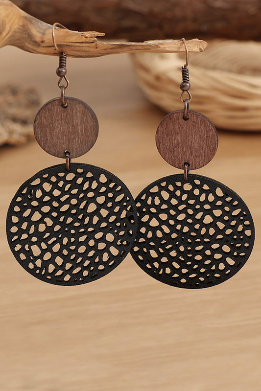 Wood Hollow Out Wooden Round Drop Earrings